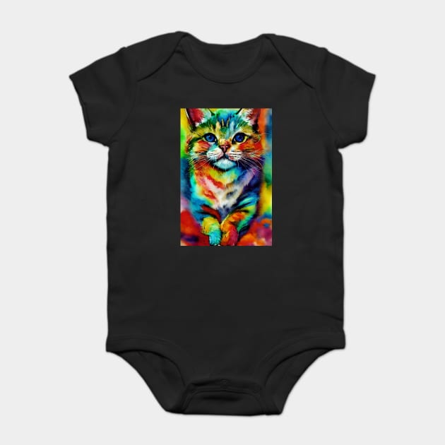 colorful abstract cute cat Baby Bodysuit by Prinyos